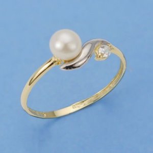 18K SORTIJA ORO BICOLOR COMUNION PERLA 4.5 MM ANCHO CUERPO 6 MM
