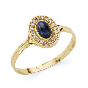 18K SORTIJA PIEDRA AZUL MOTIVO 9X7 MM