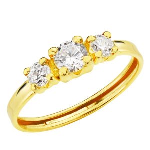 18K SORTIJA ORO AMARILLO CON TRES CIRCONITAS DE 4 MM EN GARRAS