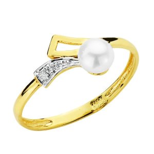 18K SORTIJA BICOLOR CIRCONITAS PERLA 4 MM