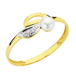18K SORTIJA BICOLOR PERLA BOTON 3.5 MM