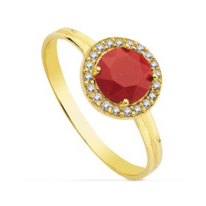 18K SORTIJA ORO AMARILLO MOTIVO REDONDO 9 MM CIRCONITA COLOR ROJO 6 MM