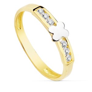 18K SORTIJA BICOLOR CIRCONITAS FLOR
