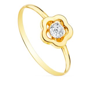 18K SORTIJA ORO AMARILLO COMUNION FLOR Y CIRCONITAS 8X8 MM. ANCHO CUERPO: 1 MM