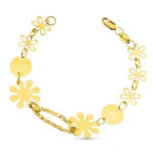 18K PULSERA ORO AMARILLO FLORES 19 CM