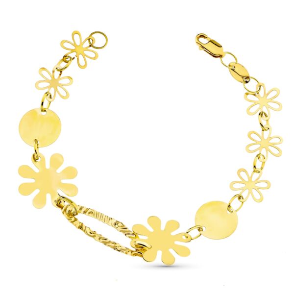 18K PULSERA ORO AMARILLO FLORES 19 CM