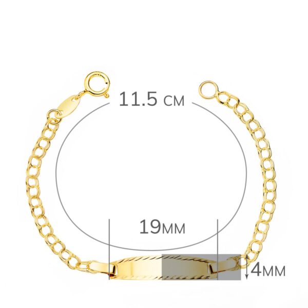 18K ESCLAVA BEBE ORO AMARILLO HUNGARINA CHAPA BRILLO TALLADA 19X4 MM 11.5 CM - Imagen 2