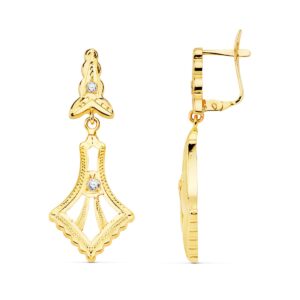18K PENDIENTES ORO AMARILLO CUBANAS CON CIRCONITAS 35X13 MM