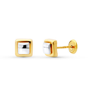 18K PENDIENTES ORO BICOLOR CUADRADO 6X6 MM