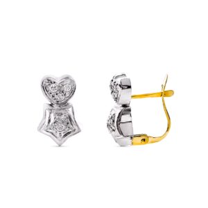 18K PENDIENTES ORO BICOLOR CORAZON Y ESTRELLA CON CIRCONITAS 13X8 MM CIERRE CATALÁN