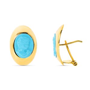 18K PENDIENTES CAMAFEO TURQUESA 20X13 MM CIERRE OMEGA