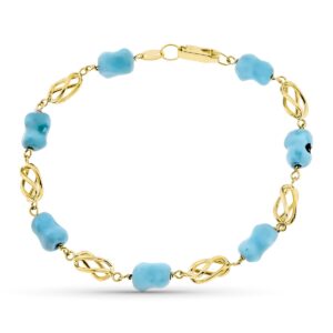 18K PULSERA ORO AMARILLO JAULA Y TURQUESA 19 CM