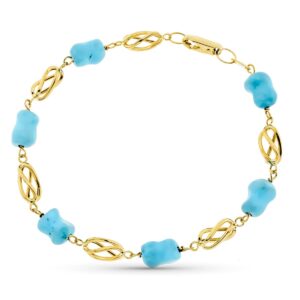 18K PULSERA ORO AMARILLO JAULA Y TURQUESA 20 CM