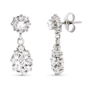 18K PENDIENTES ORO BLANCO LARGOS CIRCONITAS 21X8 MM CIERRE A PRESIÓN