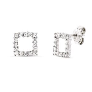 18K PENDIENTES ORO BLANCO Y CIRCONITAS 9X9 MM CIERRE PRESION
