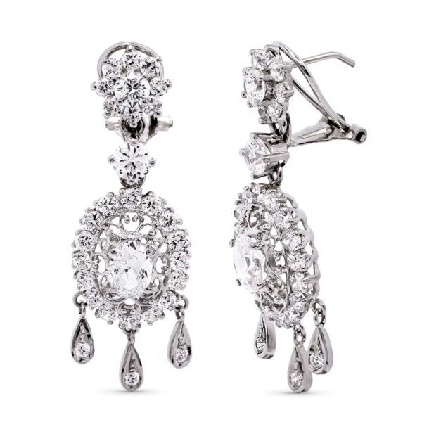 18K PENDIENTES ORO BLANCO LARGOS CIRCONITAS 42X14 MM CIERRE OMEGA