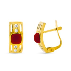 18K PENDIENTES CORAL FINO 4 MM CIRCONITAS CIERRE CATALÁN