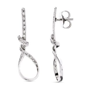 18K PENDIENTES ORO BLANCO LARGOS NUDO CIRCONITAS 41X12 MM PRESIÓN