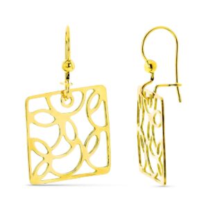 18K PENDIENTES CUADRADOS ORO AMARILLO CALADOS