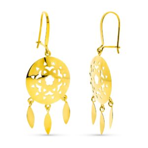 18K PENDIENTES ORO AMARILLO LARGOS CALADOS 3 LAGRIMAS. CIERRE GANCHO