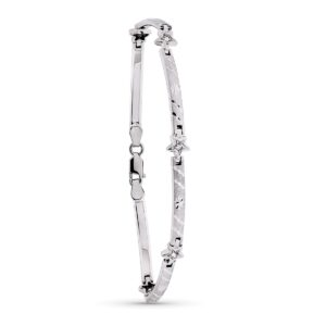 18K PULSERA ORO BLANCO MATE Y BRILLO BARRAS Y ESTRELLAS 19 CM