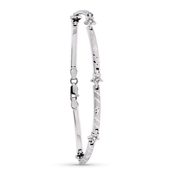18K PULSERA ORO BLANCO MATE Y BRILLO BARRAS Y ESTRELLAS 19 CM