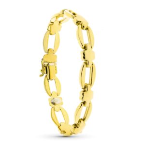 18K PULSERA ORO AMARILLO ESLABON OVAL Y CRUZ 19 CM
