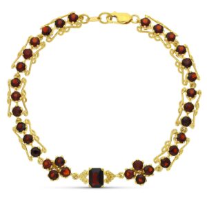 18K PULSERA ORO AMARILLO Y GRANATES 19CM