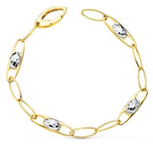 18K PULSERA ORO BICOLOR ESLABONES MOTIVOS TALLADOS. ANCHO 6 MM LARGO 19 CM