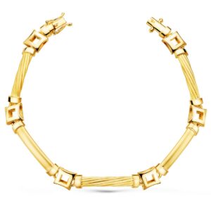 18K PULSERA ORO AMARILLO ESLABONES Y CUADRADOS ANCHO 8 MM LARGO 20 CM