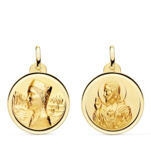 18K ESCAPULARIO VIRGEN MONTSERRAT Y CORAZON DE JESUS BISEL 20 MM