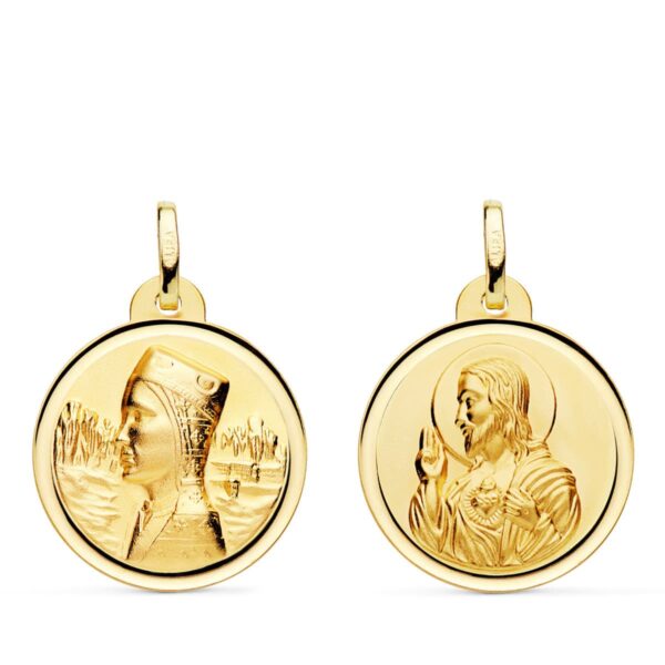 18K ESCAPULARIO VIRGEN MONTSERRAT Y CORAZON DE JESUS BISEL 20 MM