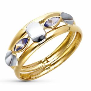18K SORTIJA ORO BICOLOR CIRCONITA COLOR ANCHO 7 MM