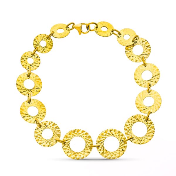 18K PULSERA ORO AMARILLO CIRCULOS TALLADOS. ANCHO 13 MM LARGO 18 CM