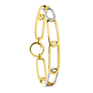 18K PULSERA ESLABONES CALADOS BICOLOR CIRCONITAS ANCHO 9 MM LARGO 20 CM