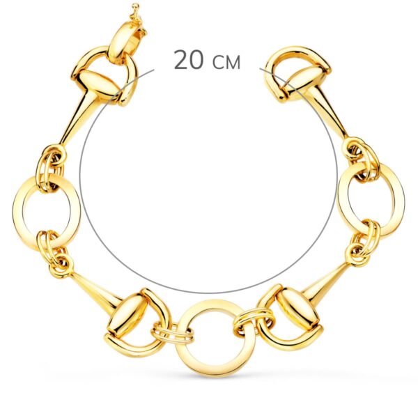 18K PULSERA ORO AMARILLO ARTICULADA CON ESTRIBOS Y CIRCULOS EN BRILLO 20 CM - Imagen 2