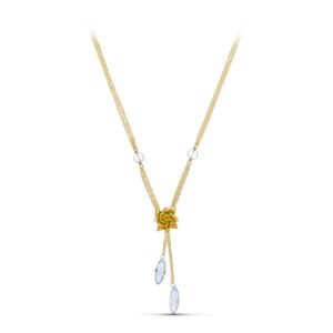 18K GARGANTILLA ORO AMARILLO PIEDRAS COLOR Y FLOR MATE 42 CM
