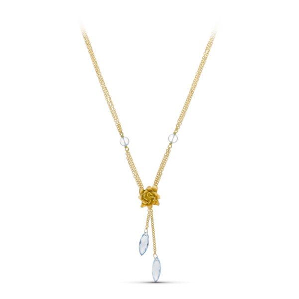 18K GARGANTILLA ORO AMARILLO PIEDRAS COLOR Y FLOR MATE 42 CM