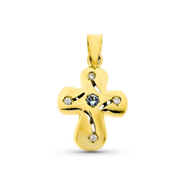 18K CRUZ ORO AMARILLO LISA CIRCONITAS 20X14 MM