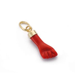 18K COLGANTE HIGA PUÑO MANO PEQUEÑA ROJA CORALINA 17X5.5 MM