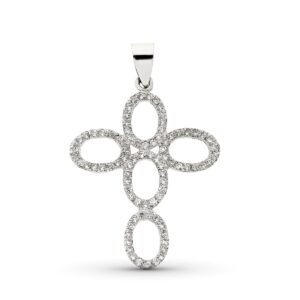 18K CRUZ ORO BLANCO CON CIRCONITAS 35X26 MM