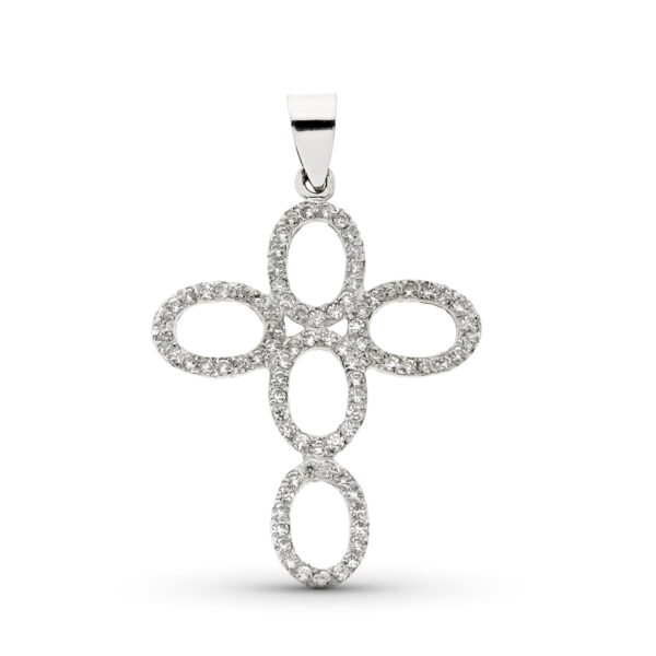 18K CRUZ ORO BLANCO CON CIRCONITAS 35X26 MM