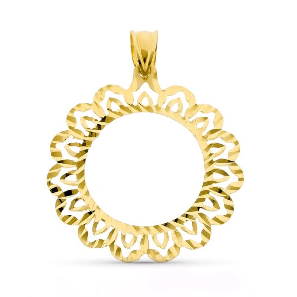 18K CERCO DE MONEDA 18 MM TALLADO