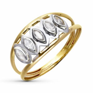 18K SORTIJA ORO BICOLOR DOBLE CUERPO CON CIRCONITAS Y MOTIVOS CALADOS. ANCHO: 7 MM
