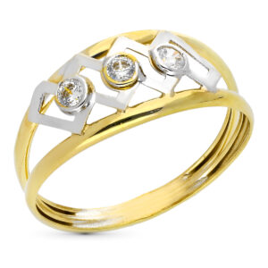 18K SORTIJA ORO BICOLOR DOBLE CUERPO CON CIRCONITAS Y MOTIVOS CALADOS. ANCHO: 9 MM