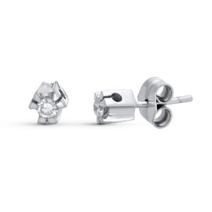 18K PENDIENTES ORO BLANCO DIAMANTES TALLA BRILLANTE 0.20 QTS. 5X5 MM