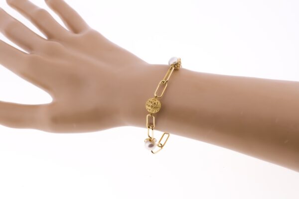 18K PULSERA ORO AMARILLO PERLA Y BOLAS CALADAS ANCHO 9 MM LARGO 19 CM - Imagen 2
