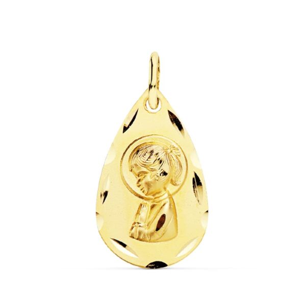 18K MEDALLA VIRGEN NIÑA LAGRIMA 19X11 MM