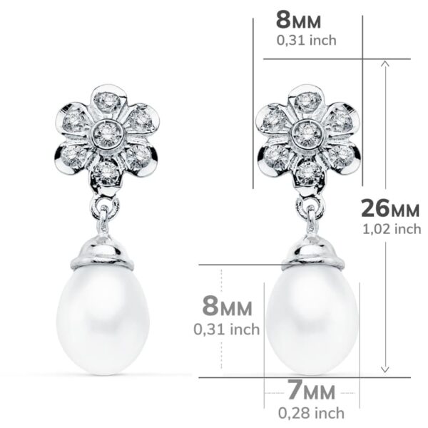 18K PENDIENTES ORO BLANCO PERLA 23X8 MM - Imagen 2
