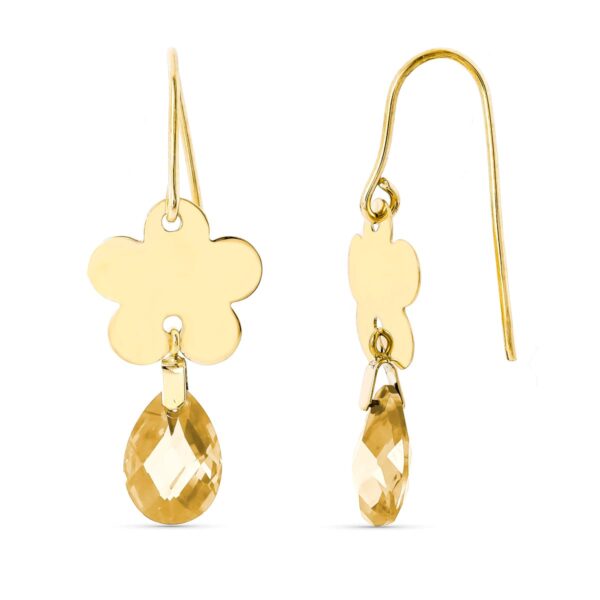 18K PENDIENTES ORO AMARILLO FLOR PIEDRA TOPACIO 10X7 MM